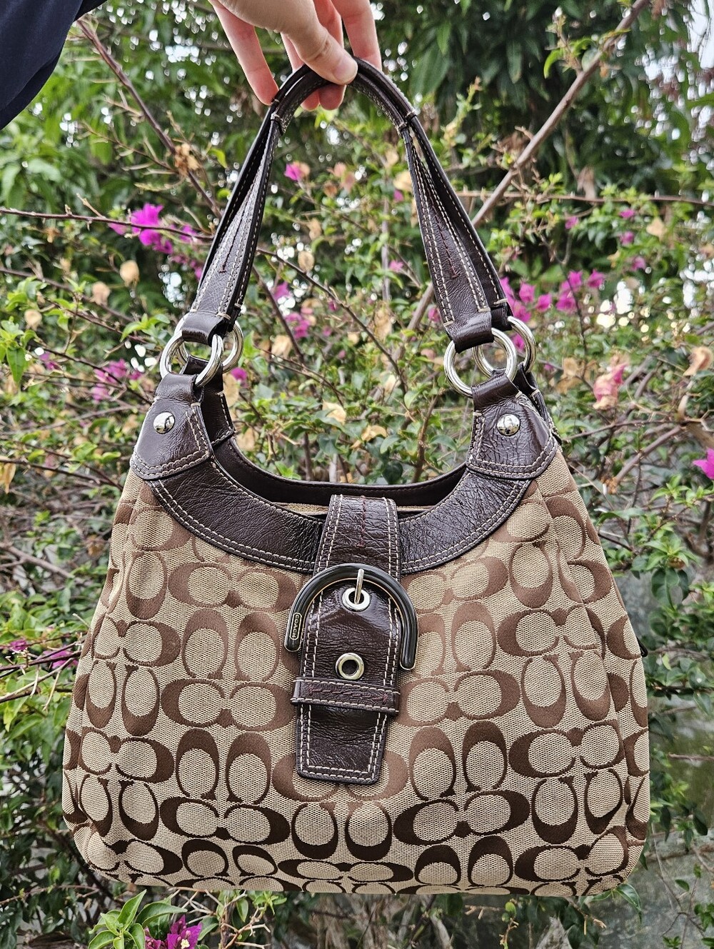 Coach Soho Lynn Hobo Shoulder Bag Model F17094 Signature Canvas & Brown Leather